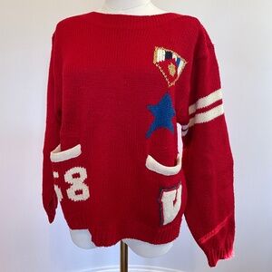 Vintage Varsity Y2K Patch Sweater M Collegiate 58 Star Letterman Preppy 80s Ivy